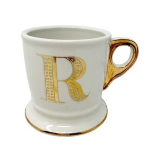 Anthropologie‎ Monogram Letter R Ceramic Gold Mug Shaving Style